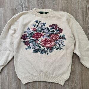 Floral Motif Cotton/Wool Sweater